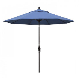 Sun Master Series 9' Patio Umbrella with Bronze Aluminum Pole Fiberglass Ribs Collar Tilt Crank Lift and Olefin Frost Blue Fabric