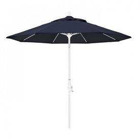Sun Master Series 9' Patio Umbrella with Matted White Aluminum Pole Fiberglass Ribs Collar Tilt Crank Lift and Sunbrella 1A Navy Fabric