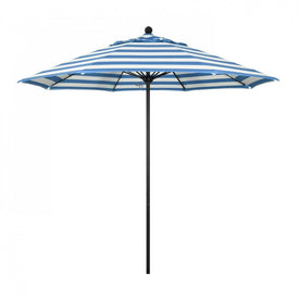 Venture Series 9' Patio Umbrella with Stone Black Aluminum Pole Fiberglass Ribs Push Lift and Sunbrella 2A Cabana Regatta Fabric