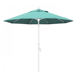 Sun Master Series 9' Patio Umbrella with Matted White Aluminum Pole Fiberglass Ribs Collar Tilt Crank Lift and Sunbrella 1A Aruba Fabric
