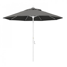 Sun Master Series 9' Patio Umbrella with Matted White Aluminum Pole Fiberglass Ribs Collar Tilt Crank Lift and Sunbrella 1A Charcoal Fabric