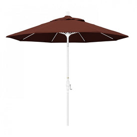 Sun Master Series 9' Patio Umbrella with Matted White Aluminum Pole Fiberglass Ribs Collar Tilt Crank Lift and Sunbrella 2A Henna Fabric