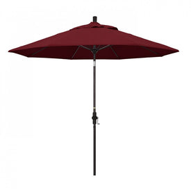 Sun Master Series 9' Patio Umbrella with Bronze Aluminum Pole Fiberglass Ribs Collar Tilt Crank Lift and Sunbrella 1A Spectrum Ruby Fabric