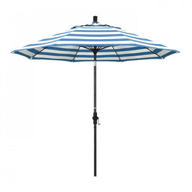 Sun Master Series 9' Patio Umbrella with Bronze Aluminum Pole Fiberglass Ribs Collar Tilt Crank Lift and Sunbrella 2A Cabana Regatta Fabric