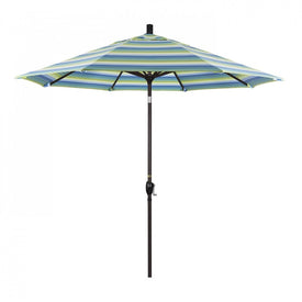 Pacific Trail Series 9' Patio Umbrella with Bronze Aluminum Pole and Ribs Push Button Tilt Crank Lift and Sunbrella 1A Seville Seaside Fabric
