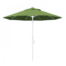 Sun Master Series 9' Patio Umbrella with Matted White Aluminum Pole Fiberglass Ribs Collar Tilt Crank Lift and Sunbrella 1A Spectrum Cilantro Fabric