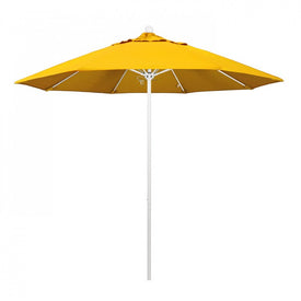 Venture Series 9' Patio Umbrella with Matted White Aluminum Pole Fiberglass Ribs Push Lift and Sunbrella 1A Sunflower Yellow Fabric