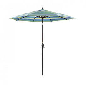 Pacific Trail Series 7.5' Patio Umbrella with Bronze Aluminum Pole and Ribs Push Button Tilt Crank Lift and Sunbrella 1A Seville Seaside Fabric