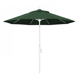 Sun Master Series 9' Patio Umbrella with Matted White Aluminum Pole Fiberglass Ribs Collar Tilt Crank Lift and Olefin Hunter Green Fabric