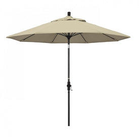 Sun Master Series 9' Patio Umbrella with Matted Black Aluminum Pole Fiberglass Ribs Collar Tilt Crank Lift and Sunbrella 1A Antique Beige Fabric