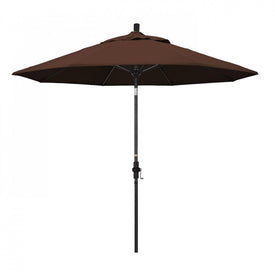Sun Master Series 9' Patio Umbrella with Matted Black Aluminum Pole Fiberglass Ribs Collar Tilt Crank Lift and Sunbrella 2A Bay Brown Fabric