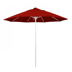 Venture Series 9' Patio Umbrella with Matted White Aluminum Pole Fiberglass Ribs Push Lift and Sunbrella 2A Jockey Red Fabric