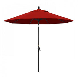 Pacific Trail Series 9' Patio Umbrella with Stone Black Aluminum Pole and Ribs Push Button Tilt Crank Lift and Sunbrella 2A Jockey Red Fabric