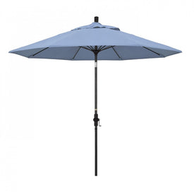 Sun Master Series 9' Patio Umbrella with Matted Black Aluminum Pole Fiberglass Ribs Collar Tilt Crank Lift and Sunbrella 1A Air Blue Fabric