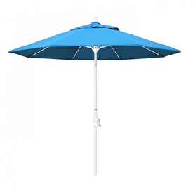 Sun Master Series 9' Patio Umbrella with Matted White Aluminum Pole Fiberglass Ribs Collar Tilt Crank Lift and Sunbrella 2A Canvas Cyan Fabric