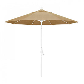 Sun Master Series 9' Patio Umbrella with Matted White Aluminum Pole Fiberglass Ribs Collar Tilt Crank Lift and Sunbrella 2A Linen Sesame Fabric