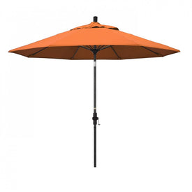 Sun Master Series 9' Patio Umbrella with Matted Black Aluminum Pole Fiberglass Ribs Collar Tilt Crank Lift and Sunbrella 2A Tangerine Fabric