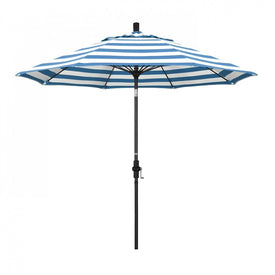 Sun Master Series 9' Patio Umbrella with Matted Black Aluminum Pole Fiberglass Ribs Collar Tilt Crank Lift and Sunbrella 2A Cabana Regatta Fabric