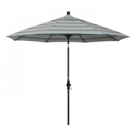 Sun Master Series 9' Patio Umbrella with Matted Black Aluminum Pole Fiberglass Ribs Collar Tilt Crank Lift and Sunbrella 1A Gateway Mist Fabric