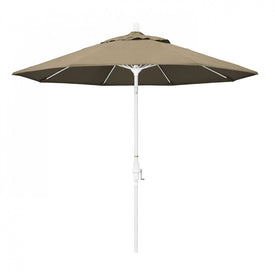 Sun Master Series 9' Patio Umbrella with Matted White Aluminum Pole Fiberglass Ribs Collar Tilt Crank Lift and Sunbrella 1A Heather Beige Fabric