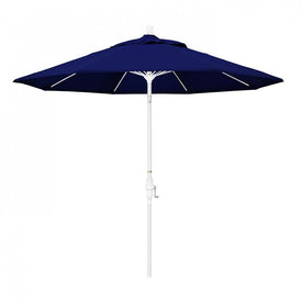 Sun Master Series 9' Patio Umbrella with Matted White Aluminum Pole Fiberglass Ribs Collar Tilt Crank Lift and Sunbrella 1A True Blue Fabric