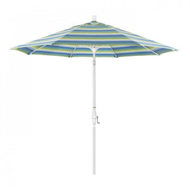 Sun Master Series 9' Patio Umbrella with Matted White Aluminum Pole Fiberglass Ribs Collar Tilt Crank Lift and Sunbrella 1A Seville Seaside Fabric
