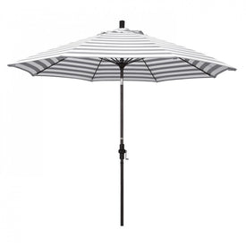 Sun Master Series 9' Patio Umbrella with Bronze Aluminum Pole Fiberglass Ribs Collar Tilt Crank Lift and Olefin Gray White Cabana Stripe Fabric