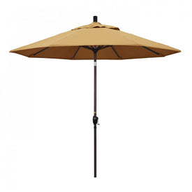 Pacific Trail Series 9' Patio Umbrella with Bronze Aluminum Pole and Ribs Push Button Tilt Crank Lift and Sunbrella 1A Wheat Fabric