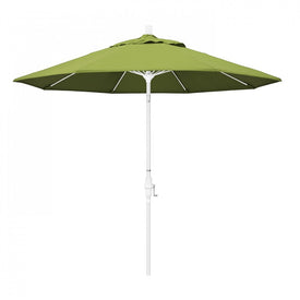 Sun Master Series 9' Patio Umbrella with Matted White Aluminum Pole Fiberglass Ribs Collar Tilt Crank Lift and Sunbrella 2A Macaw Fabric