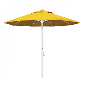 Sun Master Series 9' Patio Umbrella with Matted White Aluminum Pole Fiberglass Ribs Collar Tilt Crank Lift and Sunbrella 1A Sunflower Yellow Fabric