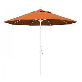 Sun Master Series 9' Patio Umbrella with Matted White Aluminum Pole Fiberglass Ribs Collar Tilt Crank Lift and Sunbrella 2A Tuscan Fabric