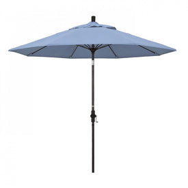 Sun Master Series 9' Patio Umbrella with Bronze Aluminum Pole Fiberglass Ribs Collar Tilt Crank Lift and Sunbrella 1A Air Blue Fabric
