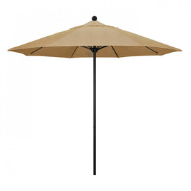 Venture Series 9' Patio Umbrella with Stone Black Aluminum Pole Fiberglass Ribs Push Lift and Sunbrella 2A Linen Sesame Fabric