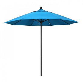 Venture Series 9' Patio Umbrella with Stone Black Aluminum Pole Fiberglass Ribs Push Lift and Sunbrella 2A Canvas Cyan Fabric