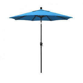 Pacific Trail Series 7.5' Patio Umbrella with Stone Black Aluminum Pole and Ribs Push Button Tilt Crank Lift and Sunbrella 2A Canvas Cyan Fabric