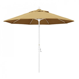 Sun Master Series 9' Patio Umbrella with Matted White Aluminum Pole Fiberglass Ribs Collar Tilt Crank Lift and Sunbrella 1A Wheat Fabric