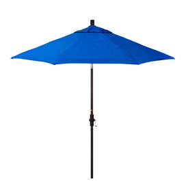 Sun Master Series 9' Patio Umbrella with Bronze Aluminum Pole Fiberglass Ribs Collar Tilt Crank Lift and Sunbrella 1A Pacific Blue Fabric
