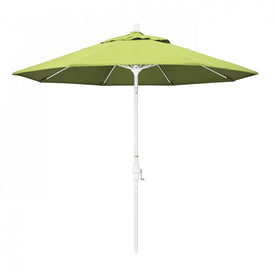 Sun Master Series 9' Patio Umbrella with Matted White Aluminum Pole Fiberglass Ribs Collar Tilt Crank Lift and Sunbrella 2A Parrot Fabric