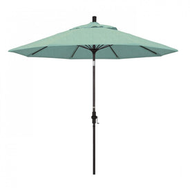 Sun Master Series 9' Patio Umbrella with Bronze Aluminum Pole Fiberglass Ribs Collar Tilt Crank Lift and Sunbrella 1A Spectrum Mist Fabric