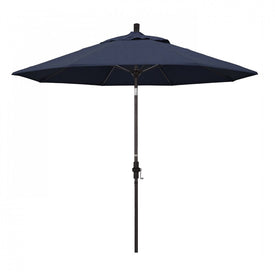Sun Master Series 9' Patio Umbrella with Bronze Aluminum Pole Fiberglass Ribs Collar Tilt Crank Lift and Sunbrella 1A Spectrum Indigo Fabric