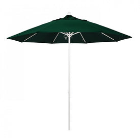 Venture Series 9' Patio Umbrella with Matted White Aluminum Pole Fiberglass Ribs Push Lift and Sunbrella 1A Forest Green Fabric