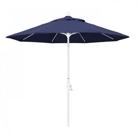 Sun Master Series 9' Patio Umbrella with Matted White Aluminum Pole Fiberglass Ribs Collar Tilt Crank Lift and Olefin Navy Fabric