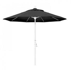 Sun Master Series 9' Patio Umbrella with Matted White Aluminum Pole Fiberglass Ribs Collar Tilt Crank Lift and Olefin Black Fabric