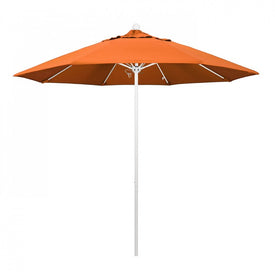 Venture Series 9' Patio Umbrella with Matted White Aluminum Pole Fiberglass Ribs Push Lift and Sunbrella 2A Tangerine Fabric