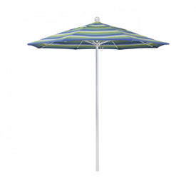 Venture Series 7.5' Patio Umbrella with Matted White Aluminum Pole Fiberglass Ribs Push Lift and Sunbrella 1A Seville Seaside Fabric
