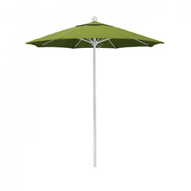 Venture Series 7.5' Patio Umbrella with Matted White Aluminum Pole Fiberglass Ribs Push Lift and Sunbrella 2A Macaw Fabric
