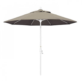 Sun Master Series 9' Patio Umbrella with Matted White Aluminum Pole Fiberglass Ribs Collar Tilt Crank Lift and Sunbrella 1A Taupe Fabric