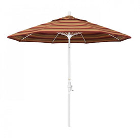 Sun Master Series 9' Patio Umbrella with Matted White Aluminum Pole Fiberglass Ribs Collar Tilt Crank Lift and Sunbrella 2A Astoria Sunset Fabric