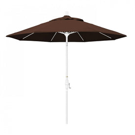Sun Master Series 9' Patio Umbrella with Matted White Aluminum Pole Fiberglass Ribs Collar Tilt Crank Lift and Sunbrella 2A Bay Brown Fabric