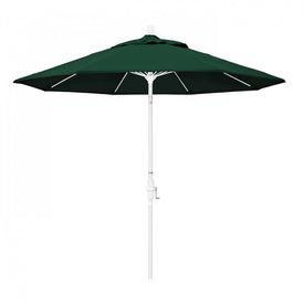 Sun Master Series 9' Patio Umbrella with Matted White Aluminum Pole Fiberglass Ribs Collar Tilt Crank Lift and Sunbrella 1A Forest Green Fabric